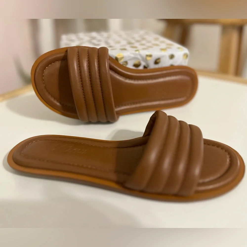 J. Crew Brown Sorrento Padded Leather Sandals Slides - Size 5 - Picture 4 of 11